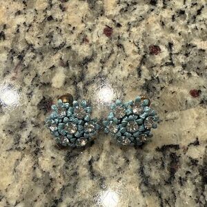 Vintage Floral Blue and Silver clip on Earrings